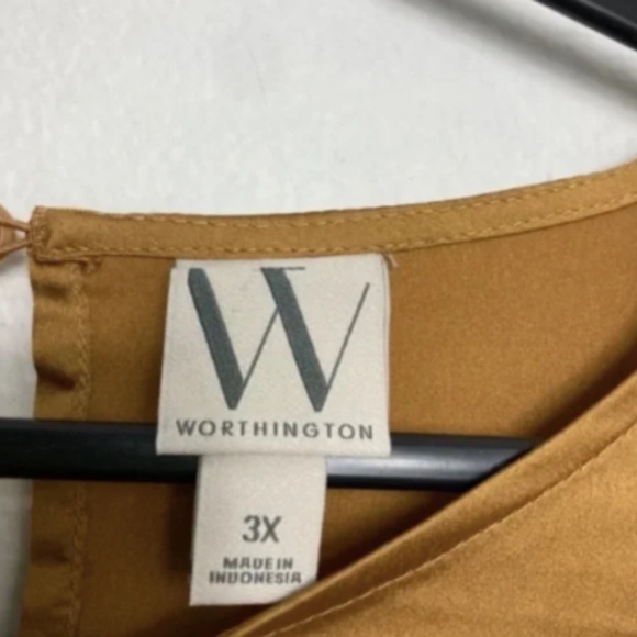 Worthington Satin Effect Gold Long Sleeve Blouse Women Size 3X Plus Career Work - Picture 5 of 6